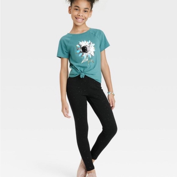 NWT Girls’ Black Sparkle Cozy Fleece Lined Leggings, XL (14/16) - Picture 3 of 5